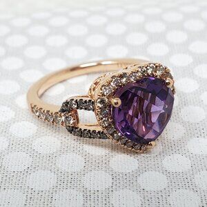 Le Vian 14K Strawberry Gold Ring 2ct Grape Amethyst 1/3ct Nude & 1/8ct Chocolate